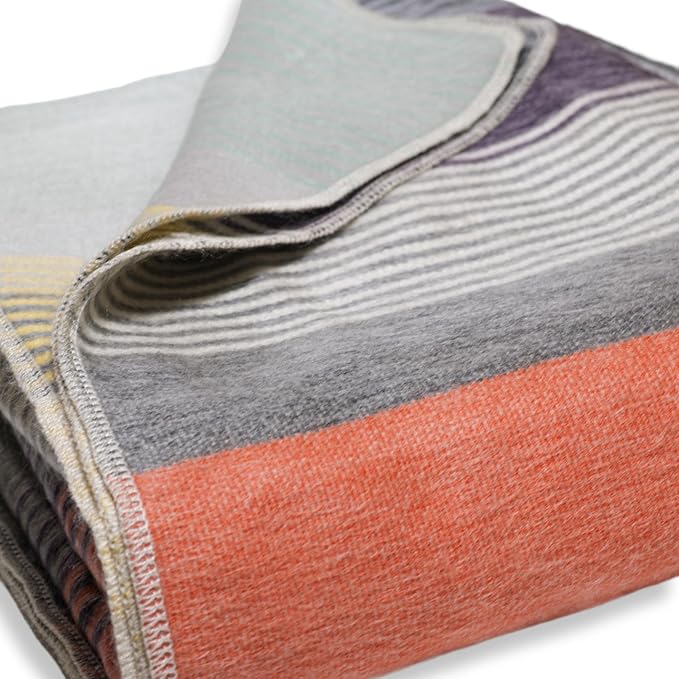 Alpaca Wool Throw Blanket | Warm, Ultra-Soft, 85" x 65" | Breathable, Non-Itchy Blanket-Throw | Hypoallergenic and Beautiful Fabric (Coral & White)