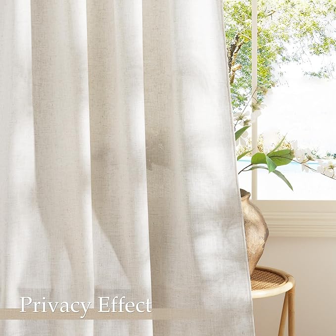 NICETOWN Linen Cafe Curtains 30 Inch Length, Light Filtering Linen Small Kitchen Curtains 27" W, Elegant Short Window Drapes for Country Office Bedroom Farmhouse