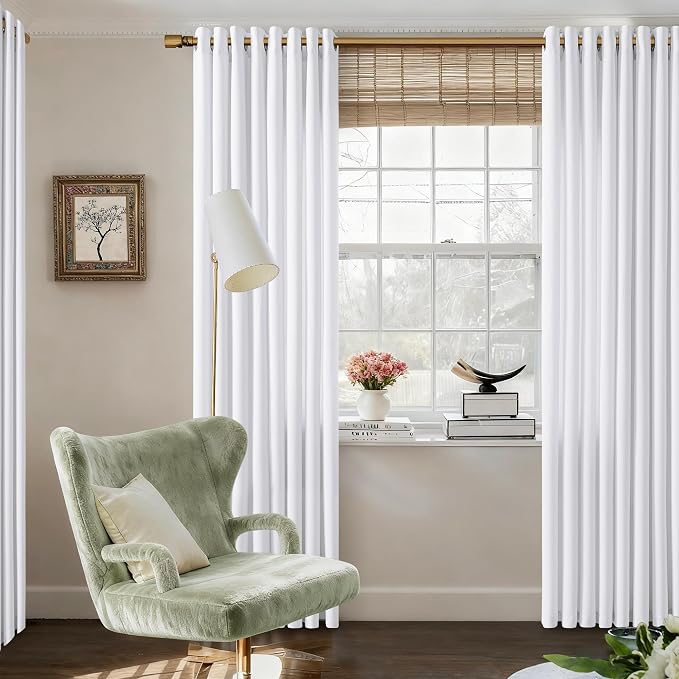 Linen White Grommet Curtains 84 Inches Long 2 Panels for Living Room Privacy Light Filtering Semi Sheer White Boho Farmhouse Curtain Drapes Slub Textured Modern Elegant Coastal Room Decor Snow White