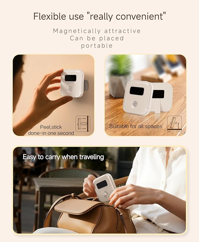 Motion Sensor Night Light 2-Pack, Magnetic Solar Rechargeable 3000K Warm Light, No Outlet Needed for Bedroom Hallway Closet Stairs, Easy Install for Home RV Hotel