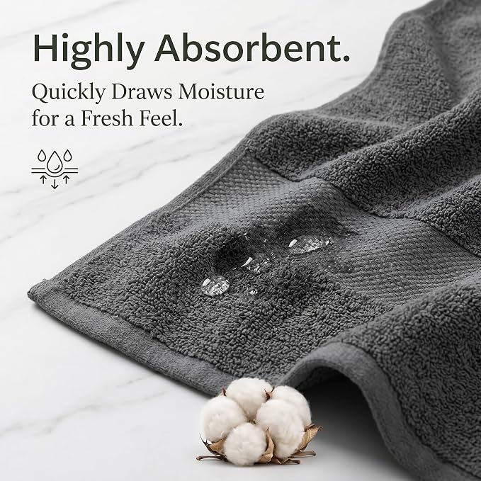 Maisonette Elegance 100% Organic Cotton Turkish Bath Towels, Soft & Absorbent, Ideal Quick Dry Large Luxury Bathroom Towel Set for Shower (30" x 58", 2 Pack) - Dark Grey (Stone)