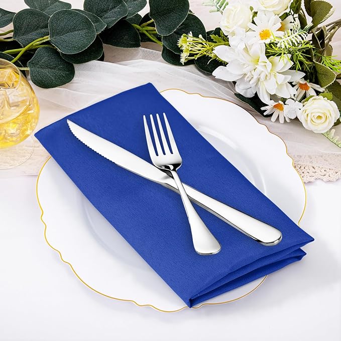 SuperO Set of 120 Cloth Napkins 17 x 17 Inch, Polyester Solid Washable Dinner Napkins with Hemmed Edges,Great for Restaurant, Wedding and Party(Royal Blue)