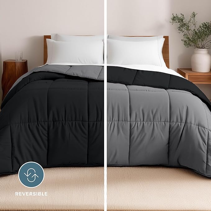 Bare Home King/California King Comforter - Reversible Colors - Goose Down Alternative - Ultra-Soft - Premium 1800 Series - All Season Warmth - Bedding Comforter (King/Cal King, Black/Grey)