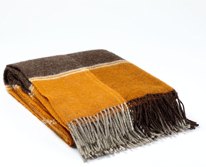 Ukrainian 100% Wool Throw Blanket – Handmade Elegant Cozy Fringed Wool Blanket for Couch, Bed, Sofa & Home Decor, Durable Plaid Herringbone Weave, Fair Trade Artisan Made (Arrowwood, Plaid)
