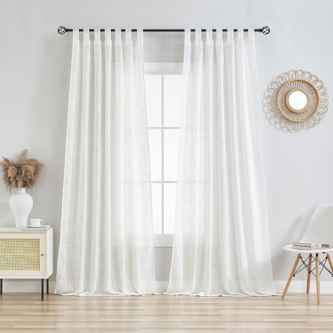 Semi Sheer Curtains- Light Filtering, Machine Washable Tab Top Drapes for Living Room Bedroom (Off White, 52" W x 96" L, Pack of 2)