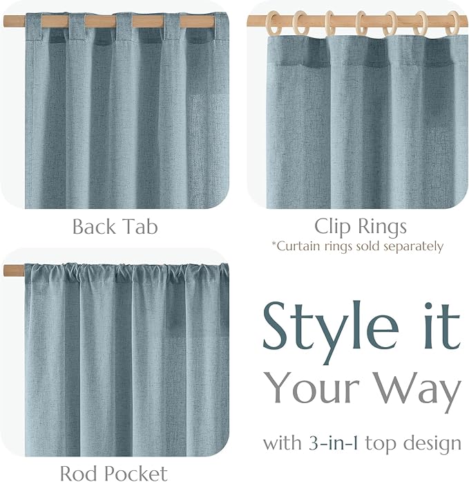 jinchan Blue Linen Blend Curtains 84 inch Length 2 Panels for Bedroom Living Room, Light Filtering 50 inch Wide Farmhouse Drapes with Rod Pocket Back Tab(50W x 84L, Blue)