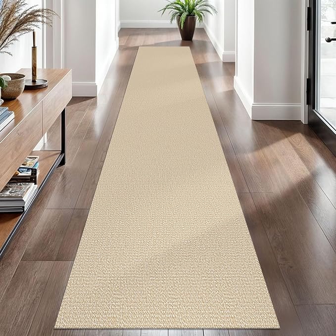 EARTHALL Washable Runner Rug 2x10 Ft Non Slip Runners for Hallways Long Cotton Rubber Backed Kitchen Runner Braided Indoor Floor Carpet Runners for Entryway, Hallway, Kitchen, Golden Beige/White