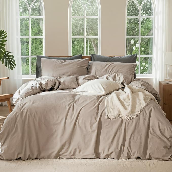 100% Pure French Flax Linen Blend Duvet Cover Set Queen Size, 3-Piece Breathable Bedding Set with Long Zipper Closure & Corner Ties, Soft, Lightweight & Durable Bedding Ideal for Hot Sleepers