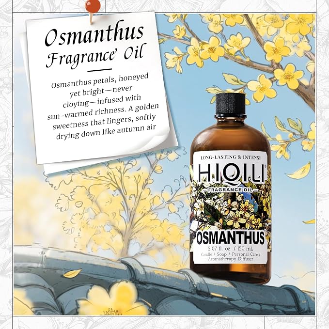 HIQILI Osmanthus Fragrance Oil for Diffuser, DIY Women Perfume - 5.07 Fl Oz | Long-Lasting Scent for Body Spray, DIY Candle & Soap, Pet Safe, Graduated Dropper Included