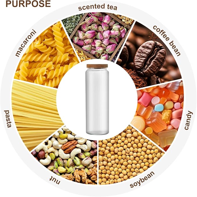 1500ML/50.73OZ-3Pcs Glass Food Storage Containers with Lids - Glass with Wood Lids - Airtight Storage Jars - Kilner Jars for Spice,Flour,Pasta,Coffee,Tea,Cookie,Snack