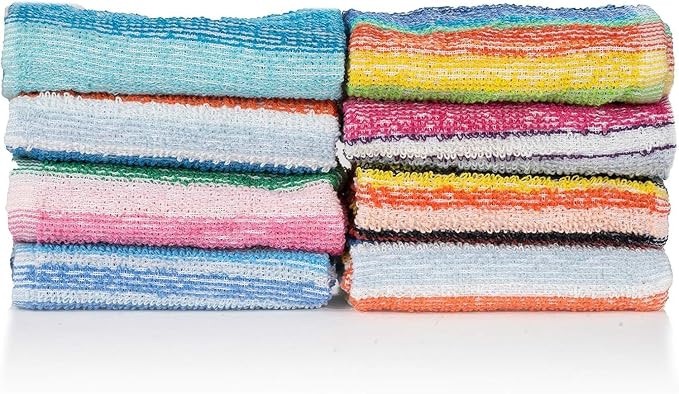 CASA COPENHAGEN Washcloth - 100Pcs, Stripes Multicolour 10"x10" 100% Cotton, Highly Absorbent & Durable Towels, Multipurpose Kitchen Towels & Bar Mops for Home, Bar, Restaurant, Cleaning & More
