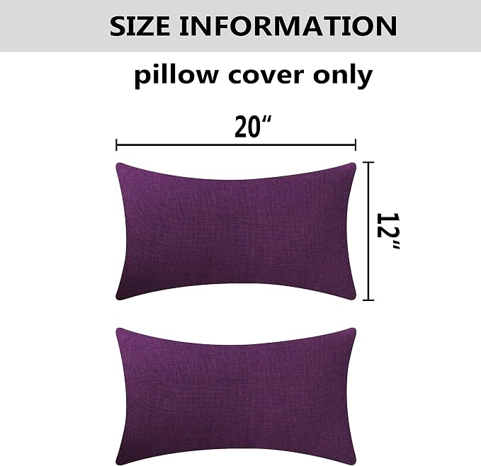 Home Brilliant Lumbar Pillow Covers Lined Linen Burlap Rectangular Accent Throw Cushion Cover for Bedroom, 12x20 inches, Set of 2, Purple