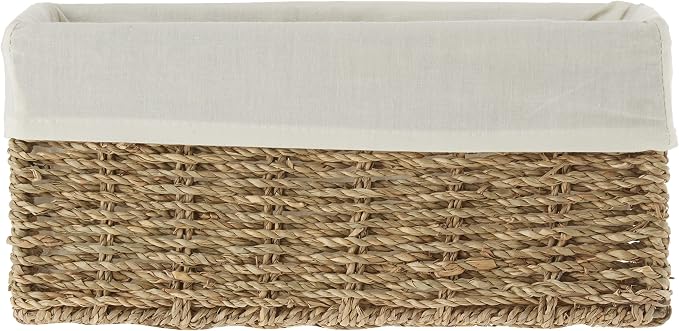 Vintiquewise(TM Seagrass Shelf Basket Lined with White Lining (Pack of 2)