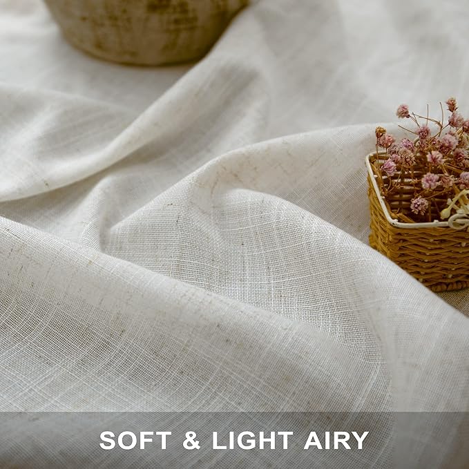 Cream Linen Cafe Curtains 30 Inch Length for Kitchen Windows Over Sink Semi Sheer Light Filtering Tier Curtain Back Tab Rod Pocket Modern Farmhouse Drape for Bathroom Small Half Window 2 Panel 34 x 30