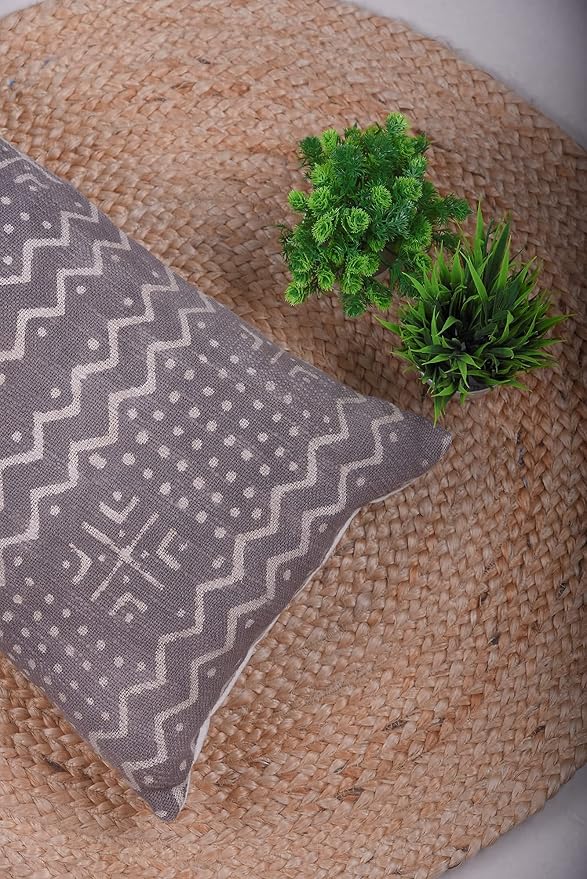 Trade Star Decorative Handloomed Cushion Case 100% Cotton Pillow Cover Lumbar Throw Covers Modern Farmhouse Luxurious Pillow Cover (Grey ALMA 12X24 INCH)