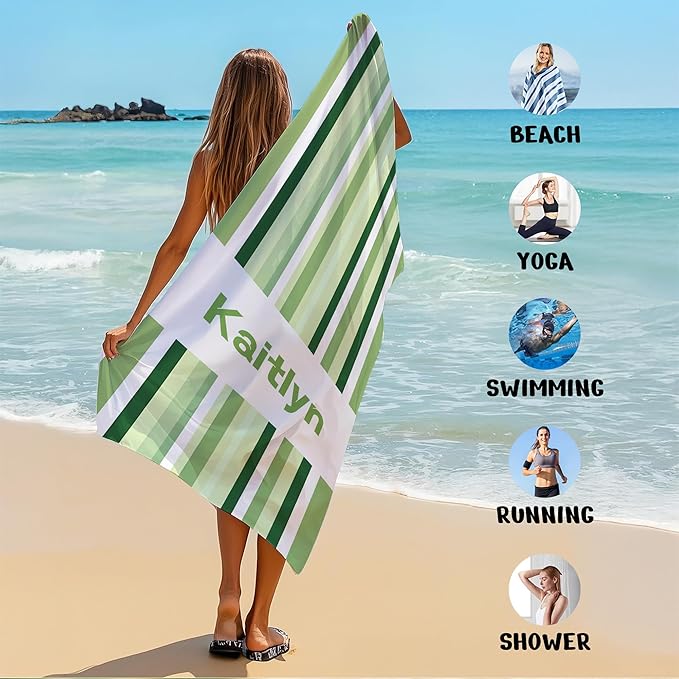 JML Custom Beach Towel with Name, Personalized Microfiber Beach Towel with Name, Large, Soft, Quick Dry & Absorbent for Swim, Pool,Adult,Summer Holiday,Vacation,Travel,Gift for Anniversary, Birthday