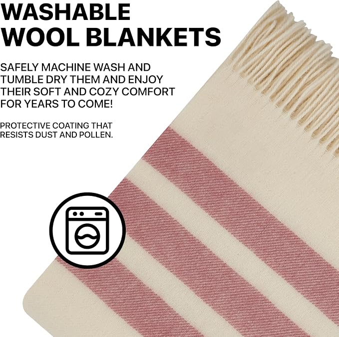 | Wool Blanket/Throw | 100% New Zealand Wool | Perfect for Home and Outdoors | Virgin Wool Blanket with Fringes 55"x79" (140 x 200 cm)