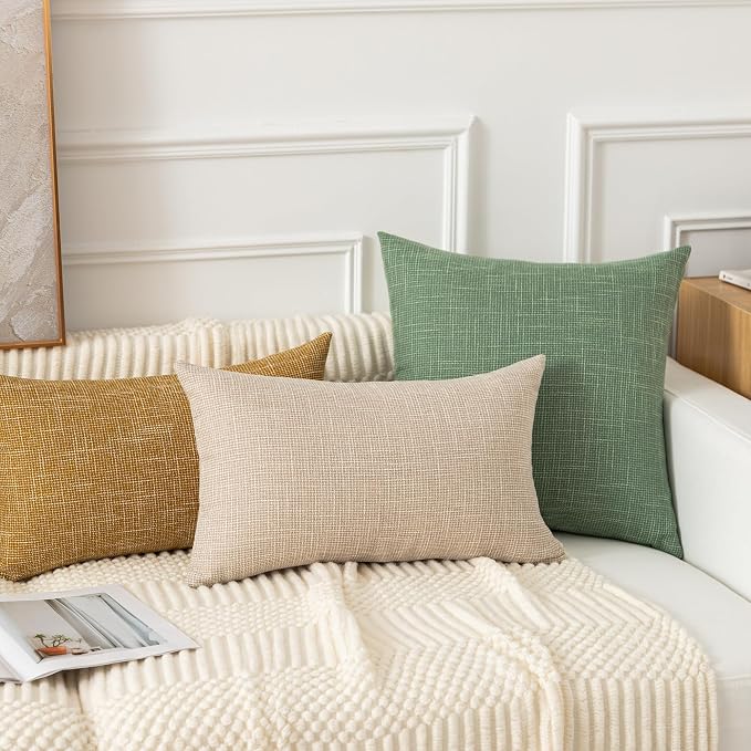 Kevin Textile Set of 2 Sage Green Pillow Covers 20 x 20 Inch Spring Farmhouse Boho Decorative Throw Pillow Covers Linen Cushion Covers for Sofa Couch Décor
