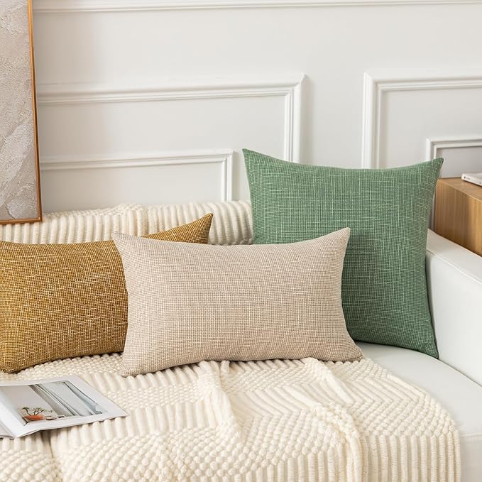 Kevin Textile Set of 2 Spring Sage Green Pillow Covers 26 x 26 Inch Farmhouse Boho Decorative Throw Pillow Covers Linen Cushion Covers for Sofa Couch Décor