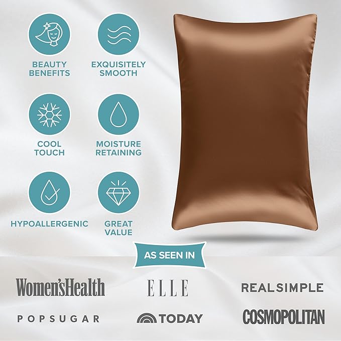 Bare Home 100% Mulberry Silk Pillowcase for Hair and Skin - Ultra Premium 6A Grade 19 Momme Silk Pillow Case - Hidden Zipper - Breathable Cooling Pillow Cover (Standard, Cocoa)