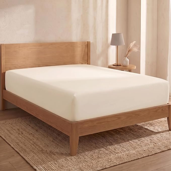 BIOWEAVES 100% Organic Cotton 1 Twin XL Fitted Sheet Only | 300 Thread Count Sateen Weave GOTS Certified with Deep Pocket - Undyed Natural