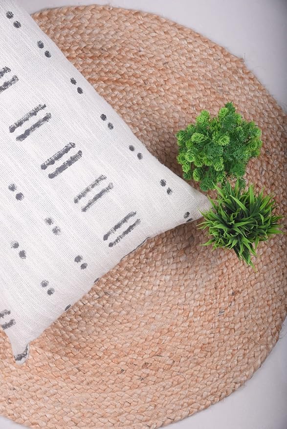 Trade Star 100% Cotton Pillow Cover Mudcloth Rustic Luxurious Lumbar Back Rest Cover for Bedding Large Modern Handwoven Cushion Case for Farmhouse Decor (Ivory Blossom 14X36 INCHES)