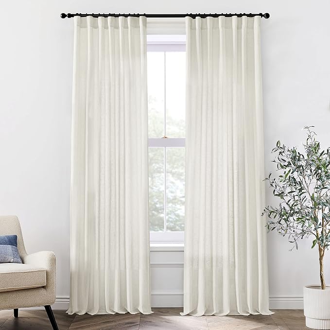 XTMYI 100 Inch Curtains 2 Panels Set Custom Length Back Tab Linen Window Sheer Curtain Drapes for Living Room Bedroom,50x100 in Long,Cream(Ivory/Off White)