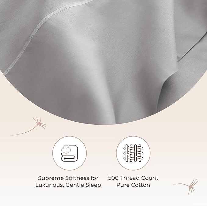 100% Organic Cotton Sheets King Size - GOTS Certified Organic Bed Sheets with Deep Pocket 500 Thread Count and Cozy Sateen Weave Gets Softer with Each Wash - Luxury 4 Piece Set (Gray, King)