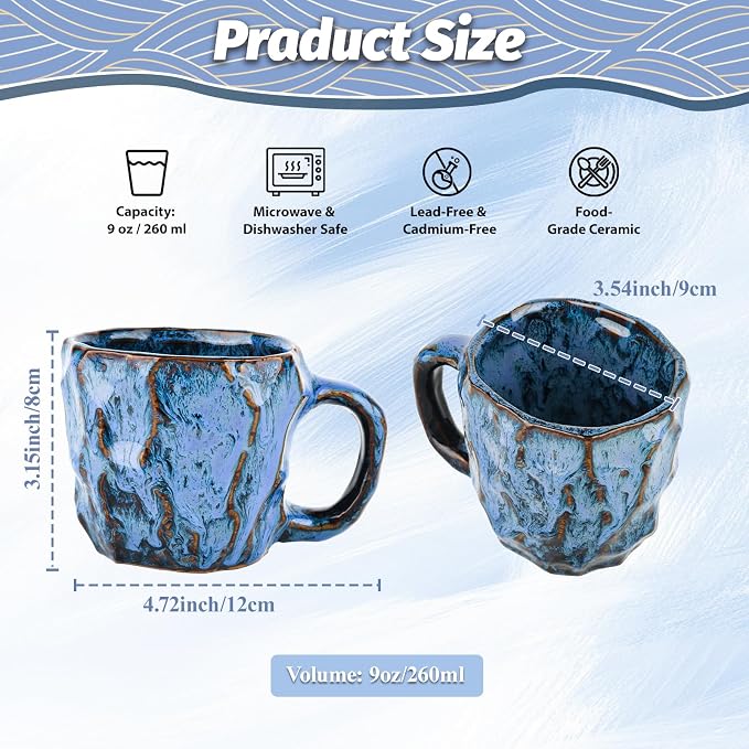 DorkTees 9oz Handmade Reactive Glaze Stoneware Coffee Mug, Luxury Rustic Textured Cup with Handle, High-Fired Ceramic Mug, Microwave & Dishwasher Safe, Gift for Coffee Lovers. (Yellow)