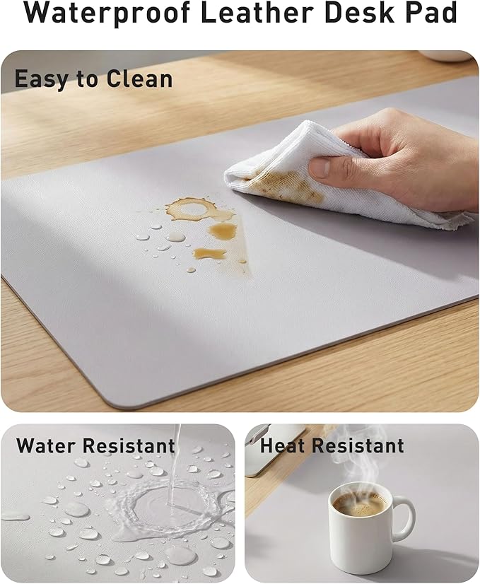 Aothia Faux Leather Desk Mat - Large Mouse Pad, Non-Slip PU Leather Blotter, Waterproof Writing Surface for Office and Home (Smoky Lavender, 42" x 17")