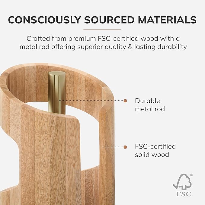 Anji Mountain Wooden Paper Towel Holder Countertop with Mango Wood Round Base and Iron Holder, Holder Stand for Kitchen Roll Organizer & Kitchen Dining Table Home Decor - Mango/Gold, Arc Hold