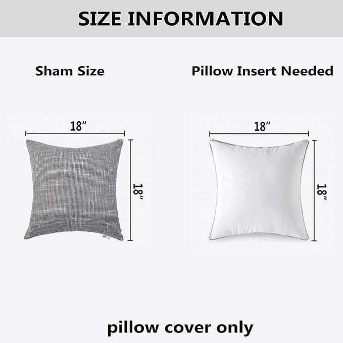 Kevin Textile Faux Linen Square 2 Tone Woven Throw Pillow Covers Sham Cushion Case for Car/Couch Use, 18-inch(2 Packs, Grey)