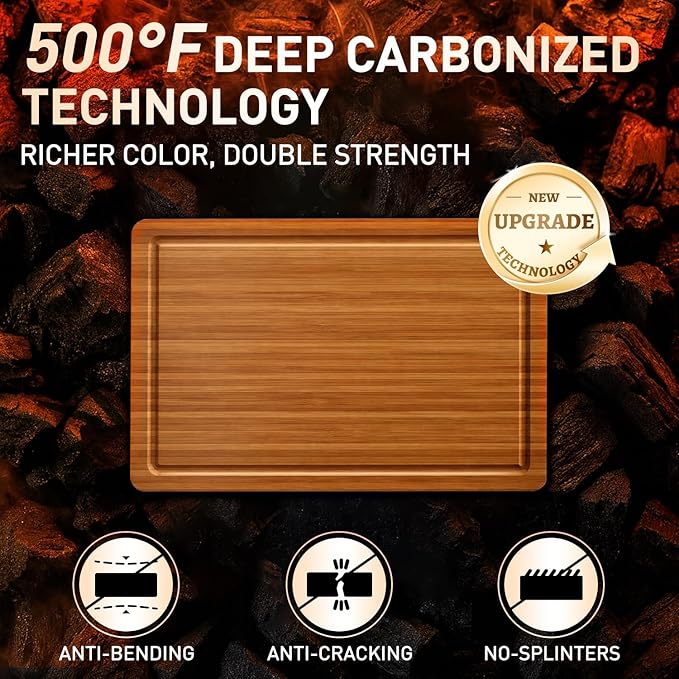 3 Pack Bamboo Cutting Board Set with Non Slip Feet Solid Wood Cutting Boards for Kitchen Non Toxic Wooden Chopping Boards Small Plastic Free Butcher Block Hardwood Serving Cheese Charcuterie Board