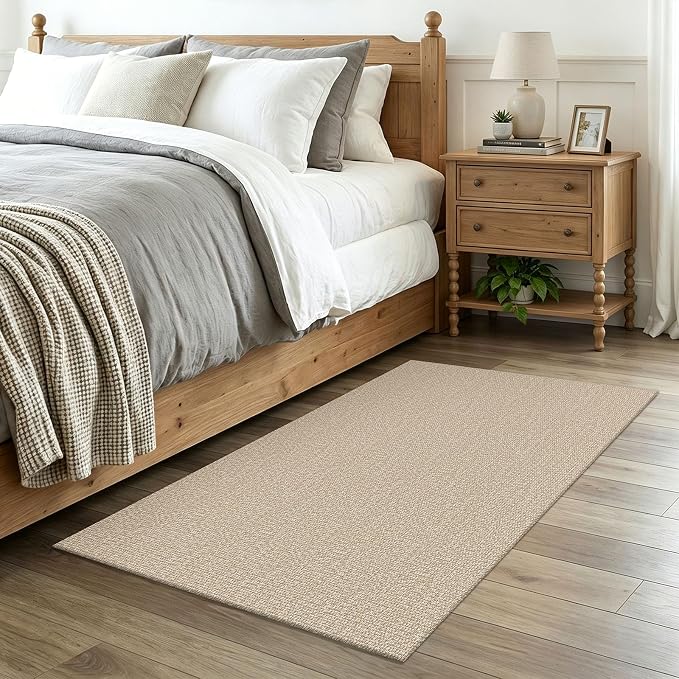 EARTHALL Washable Area Rug 3x4 Ft Non Slip Rugs for Entryway Braided Rubber Backed Throw Rugs Door Mat Indoor Outdoor Entrance Cotton Woven Rug for Kitchen Foyer Front Door Living Room, Send/Beige