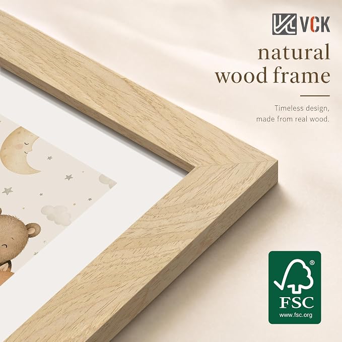 VCK 5x7 Picture Frame 3 Pack - Natural Solid Wood Beige Photo Frame, Exclusive Wood Grain, Table Display or Wall Hanging