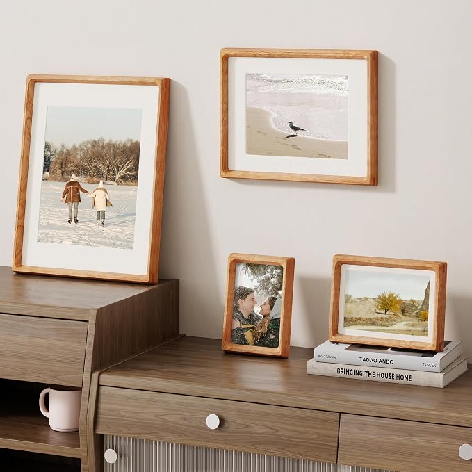 8x10 Picture Frame Set of 2, USA-Sourced Cherry Wood Photo Frame with HD Tempered Glass, Handcrafted Rounded Corner 8 x 10 Wooden Frames Matted to 5x7 Photos, 8x10 Frames, Tabletop or Wall Display