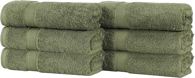 Superior 100% Organic Cotton Hand Towel Set of 6, Daily Use, Bathroom, Kitchen, Guest Bath, Quick Dry Small Towels, Face, Hand, Gym, Spa, Hotel, Absorbent, Essentials, Oregon Collection, Forest Green