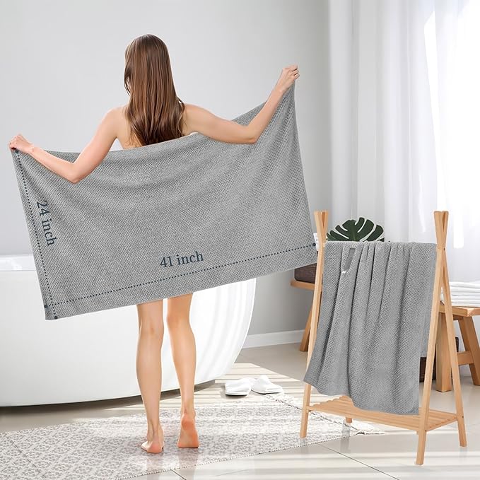 2 Pack Microfiber Hair Towel - 41 x 24 inches Super Soft, Absorbent, Fast Drying Without Frizz Hair Towel Wrap for Women Long, Thick, Curly Hair - Hair Turbans with Elastic Strap