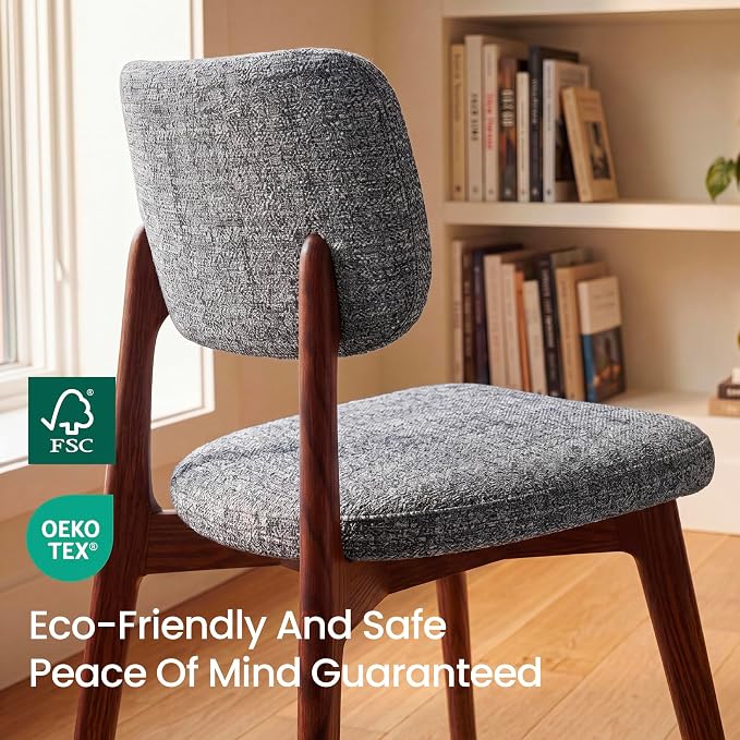 COLAMY Dining Chairs Set of 2, Modern Upholstered Kitchen Room Chairs with Solid Red Oak Wood Legs, 5-Min Easy Assembly Anti-Wobble, High-Weight Fabric Farmhouse Side Chair, 300lbs,Darkgrey