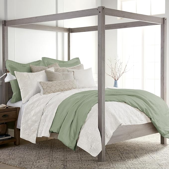 Levtex Home - 100% French Flax Linen - Full/Queen Duvet Cover - French Flax Washed Linen - Sage Green - Duvet Cover Size (90x94in.)