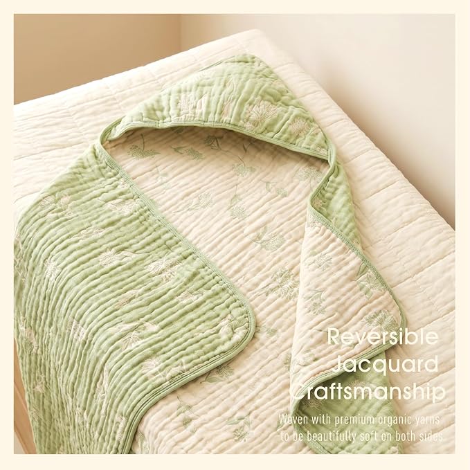Ultra-Soft Muslin Baby Hooded Towel - 32 x 32 Inches, Ideal for Bath & Beach, Suitable for Both Boys & Girls from Newborns to Toddlers (Sage Green Floral)
