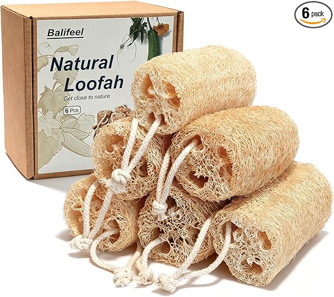 Natural Loofah Sponge Organic Loofa Set 6 Pack,Exfoliating Body Scrubber Shower Luffa Men and Women for Bath Cleaning Skin Back and Face Eco Tool