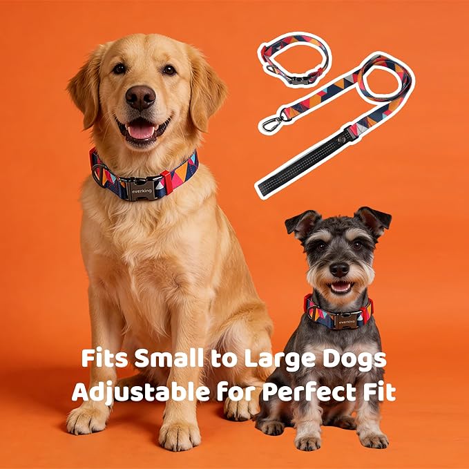 EVERKING Dog Collar & Leash Set for Everyday Walking | Matching adjustable collar and leash set with reflective handle and heavy-duty hardware for comfortable everyday dog walks.