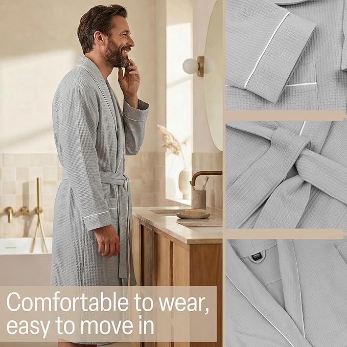 Get Trend Waffle Robes for Men M-3XL, Lightweight Soft Bathrobes, Cozy House Coat for Spa, Shower & Hotel