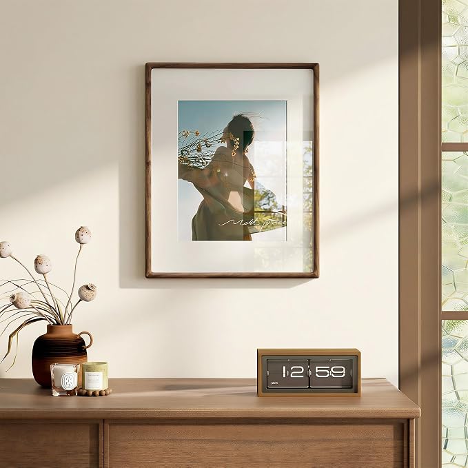 16x20 Picture Frame, USA-Sourced Walnut Wood Frame Wall Mounted, 16x20 Poster Frame with Real Glass, 16 x 20 Picture Frame Matted to 11x14 Photo for Vertical & Horizontal Hanging, 1 Pack