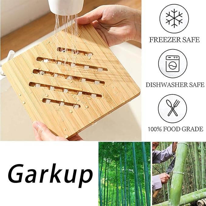 Bamboo Trivet,Hot Pads Trivet Natural Mat Set for Hot Dishes/Bowl/Teapot/Hot Pot Holders 4 Square 4 Roundness 2 Storage rackden