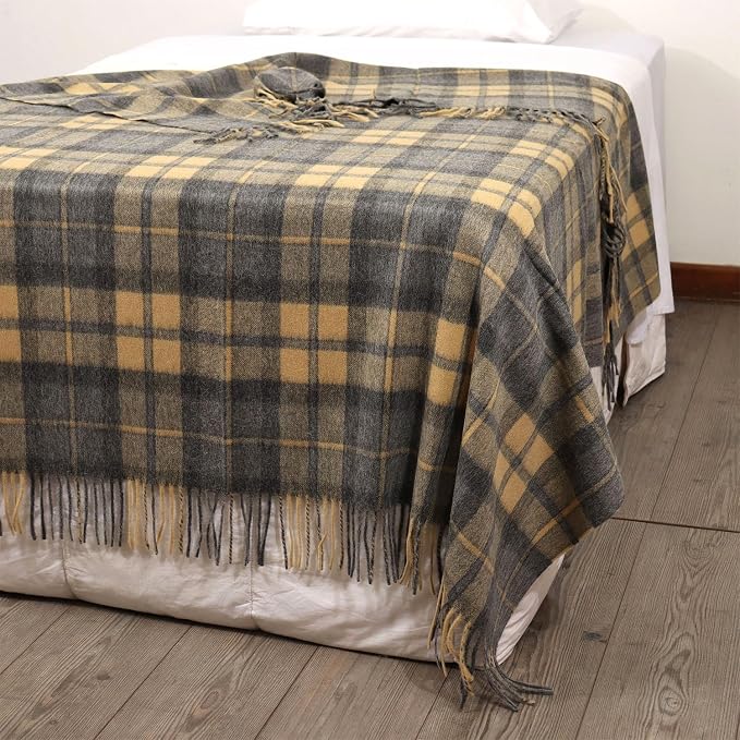 Superfine Alpaca Wool Throw Blanket - Lightweight Alpaca Merino Wool Throw Blankets | Soft Peruvian Alpaca Blanket Wool Blanket Scottish Design 72" x 60" (Corn/Gray)