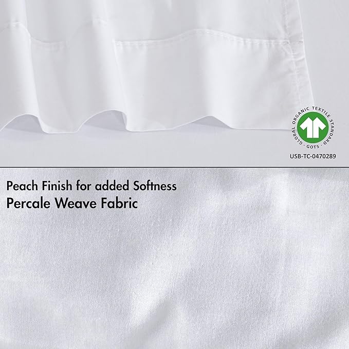 RUVANTI 100% Cotton Organic Percale Sheets Cal King Size – Crisp Cooling Bed Sheets for Hot Sleepers, Deep Pocket 13”, Soft Peach Finish, Breathable & Durable Hotel-Style 4 Pcs, Bright White