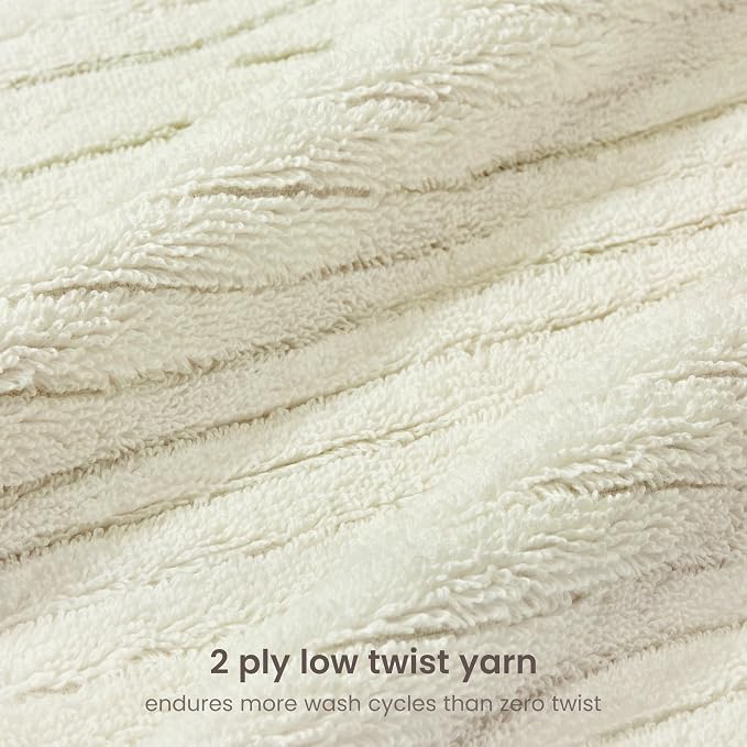 BIOWEAVES 100% Organic Cotton 6-Piece Luxury Bathroom Ribbed Towel Set GOTS Certified 700 GSM, 2 Bath Towel, 2 Hand Towel & 2 Wash Cloths - Ivory