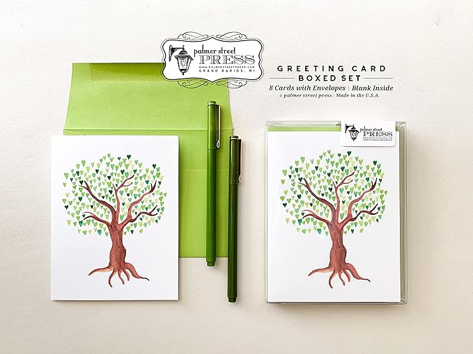 Palmer Street Press Blank Greeting Cards - Tree of Love Notecards and Envelopes - Set of 8 Blank Note Cards and Envelopes - Designed, Printed and Packaged in the USA